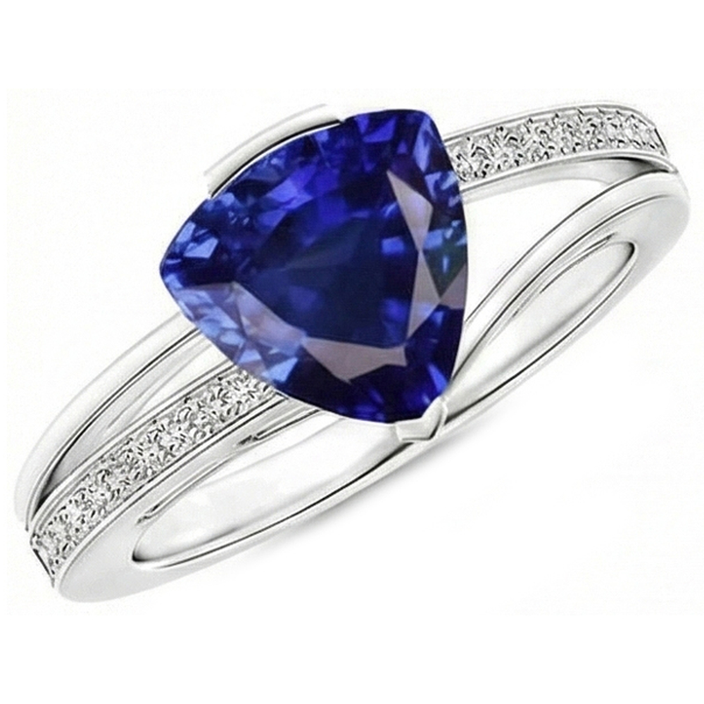 Bague En Diamant Avec Saphir Taille Trilliant