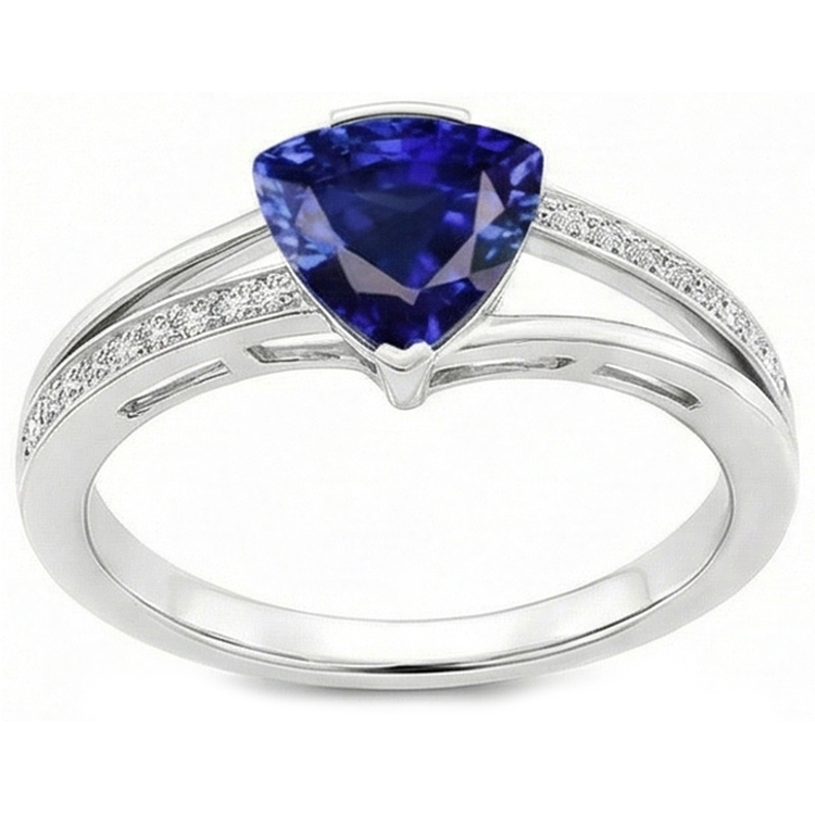 Bague En Diamant Avec Saphir Taille Trilliant