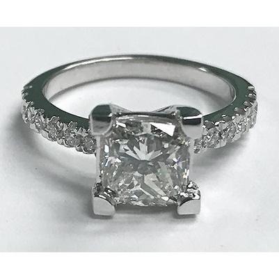 Bague En Diamant Taille Princesse De 3.50 Carats Réel Diamant Avec Accents En Or Blanc 14K