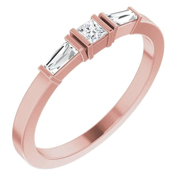 Bague En Naturel Diamant À Trois Pierres 1.10 Carats En Or Rose 14 Carats