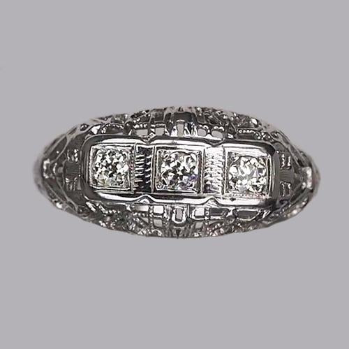 Bague En Naturel Diamant De Mineur Rond À Trois Pierres En Or 0.75 Carats 14K