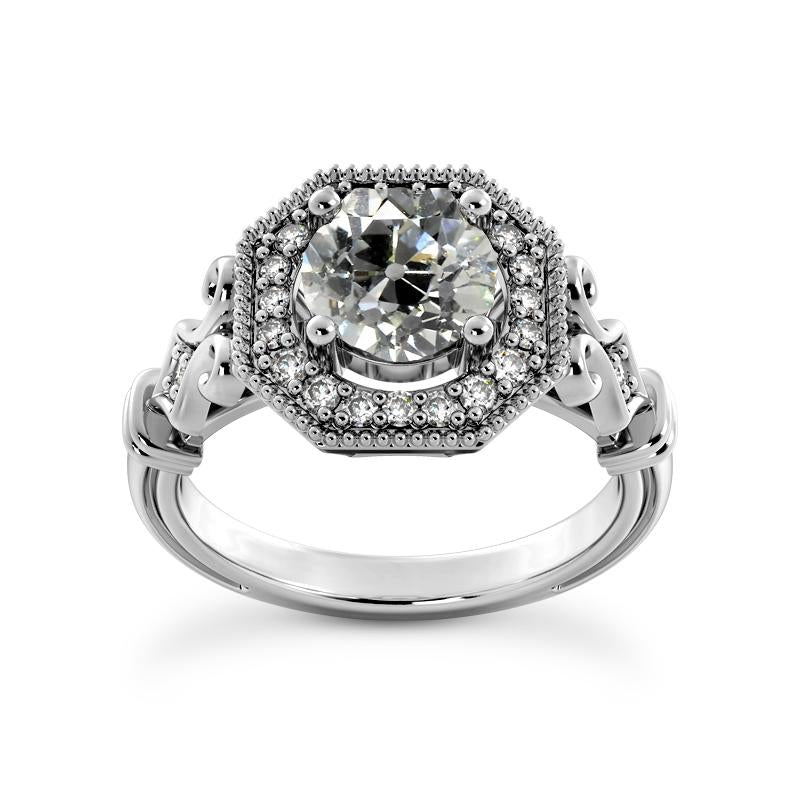 Bague En Naturel Diamant Rond Taille Ancienne Halo De Style Vintage En Or 3.50 Carats