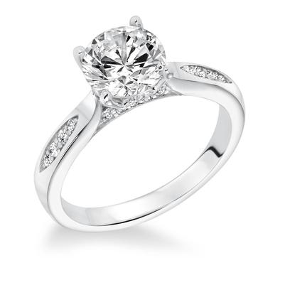 Bague En Naturel Diamant Rond Taille Brillant De 2.95 Carats Avec Accents En Or Blanc