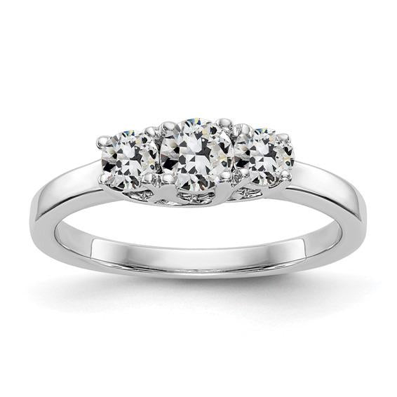 Bague En Or 14 Carats 3 Pierres Rondes Naturel Diamant Taille Ancienne Mine 2.50 Carats Bijoux