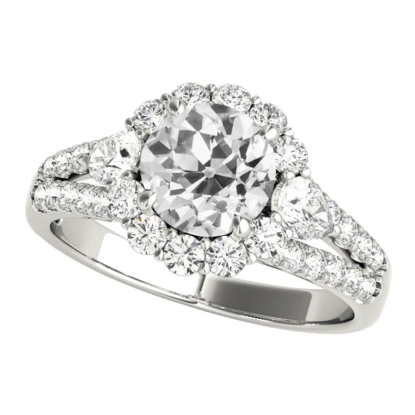 Bague En Or 14K Halo Round Vieux Mineur Réel Diamond Ring Split Tige 5.50 Carats