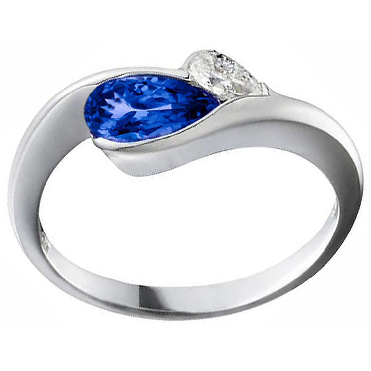 Bague En Or 2.01 Carats Style Antique Tanzanite Poire Diamant Naturels Extraits des Mines ( et non cultivés en laboratoire )