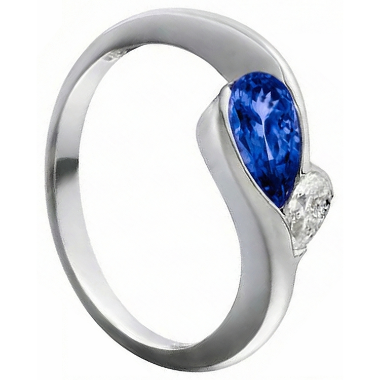 Bague En Or 2.01 Carats Style Antique Tanzanite Poire Diamant Naturels Extraits des Mines ( et non cultivés en laboratoire )