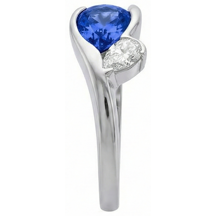 Bague En Or 2.01 Carats Style Antique Tanzanite Poire Diamant Naturels Extraits des Mines ( et non cultivés en laboratoire )