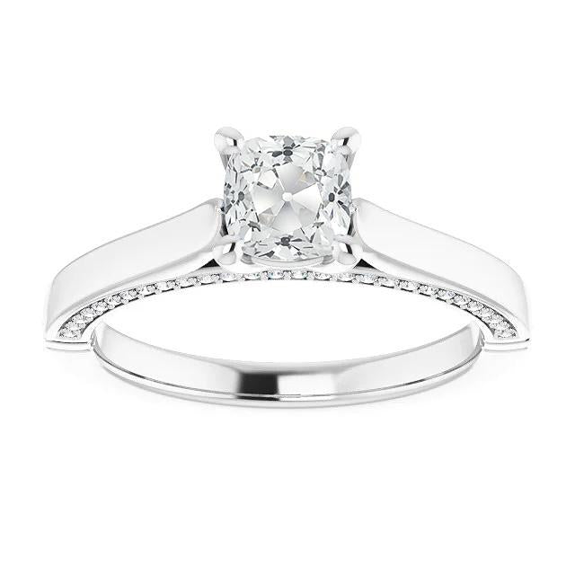 Bague En Or Blanc 14 Carats Avec Réel Diamants Taille Ancienne Sertie De Griffes 6 Carats