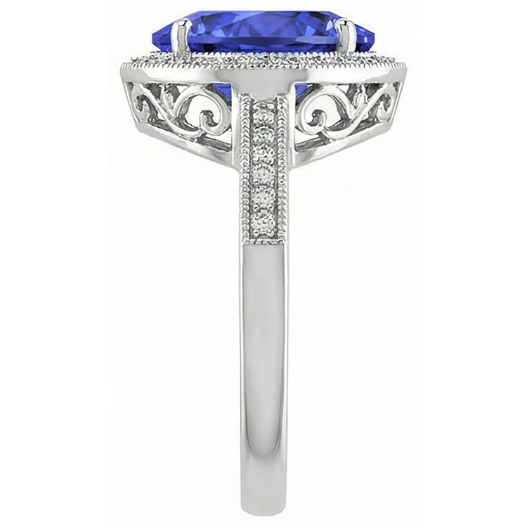 Bague En Or Blanc 14K Coeur Tanzanite Et Diamants Naturels Extraits des Mines ( et non cultivés en laboratoire ) 7.76 Ct Bijoux