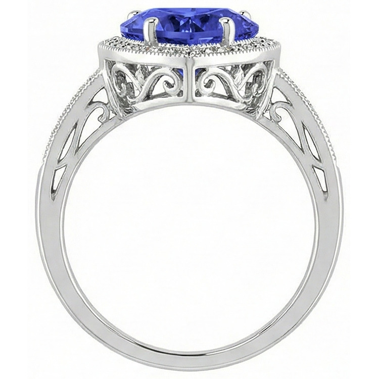 Bague En Or Blanc 14K Coeur Tanzanite Et Diamants Naturels Extraits des Mines ( et non cultivés en laboratoire ) 7.76 Ct Bijoux