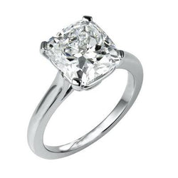 Bague En Or Blanc Avec Réel Diamant Solitaire 3 Carats Taille Coussin