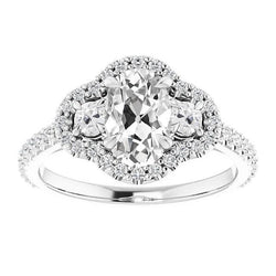 Bague En Or Blanc Halo Rond Et Ovale Véritable Diamant Taille Ancienne Mine 7.75 Carats