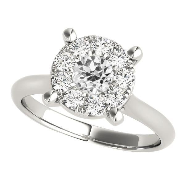 Bague En Or Blanc Halo Ronde Avec Véritable Diamants Taille Mine Ancienne Sertie Griffes 3 Carats