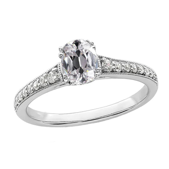 Bague En Or Blanc Ovale Avec Réel Diamants Taillés A La Mine Et Accents De 3.70 Carats