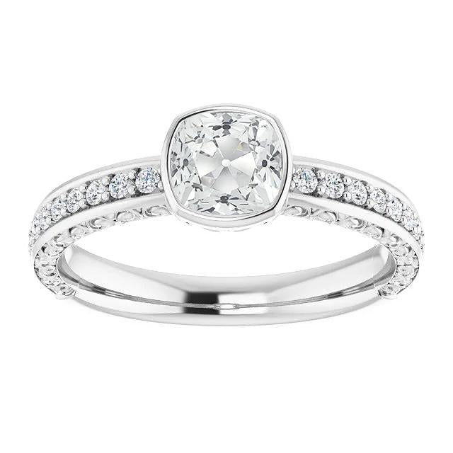 Bague En Or Coussin Avec Véritable diamants Taille Ancienne Avec Accents Sertis De Lunette 3.75 Carats