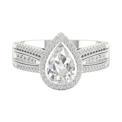 Bague En Or Et Naturel Diamant Poire Taille Ancienne Halo Triple Tige 4 Carats Millegrain