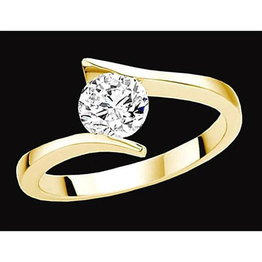 Bague En Or Jaune De Style Solitaire Avec Réel Diamants Ronds De 1 Carat