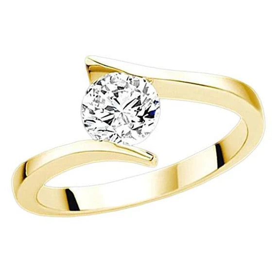 Bague En Or Jaune De Style Solitaire Avec Réel Diamants Ronds De 1 Carat