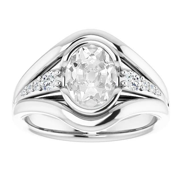 Bague En Or Ovale Naturel Diamant Taille Ancienne Avec Accents Demi-Clos Serti 5.50 Carats