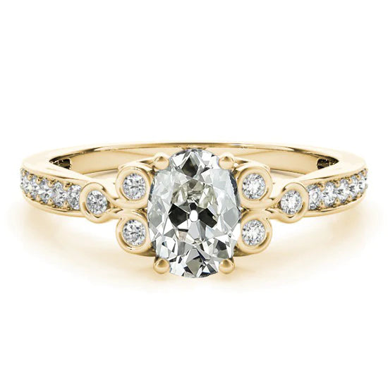 Bague En Or Ovale Vieux Mineur Réel Diamant Lunette Sertie Griffes 4.50 Carats