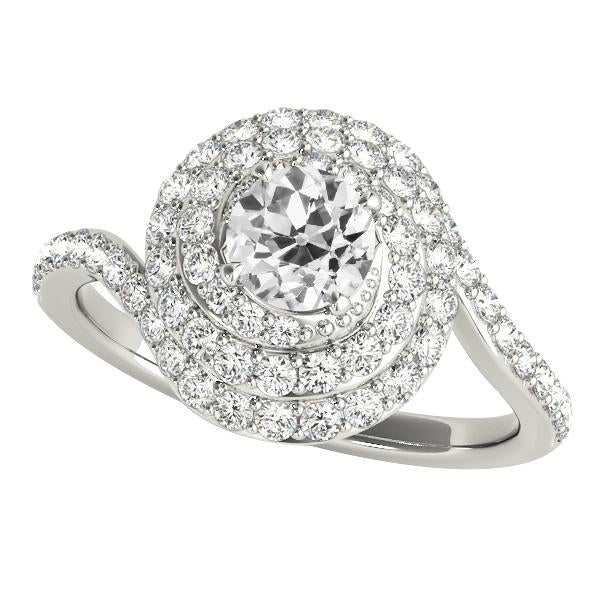 Bague En Or Pour Femme Avec Halo rond Et Naturel Diamants Taille Ancienne. Style Torsadé. 4.75 Carats