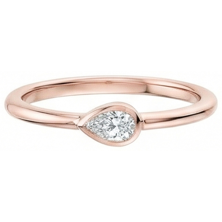 Bague En Or Rose Poire Solitaire Réel Diamant Ancien Mineur Serti Clos 1 Carat
