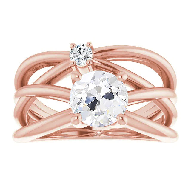 Bague En Or Vieux Mineur Réel Diamant Double Tige Fendue 2.50 Carats Sertie De Griffes
