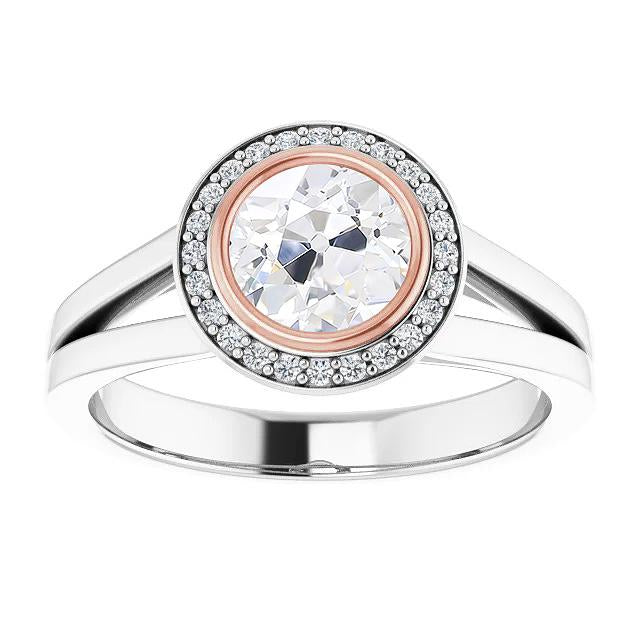 Bague En Réel Diamant Bicolore Halo Vieux Mineur Sertie De Lunette À Tige Fendue 3.75 Carats