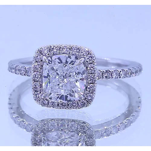 Bague En Réel Diamant D'Anniversaire Coussin Halo Avec Griffes D'Aigle 3,50 Carats