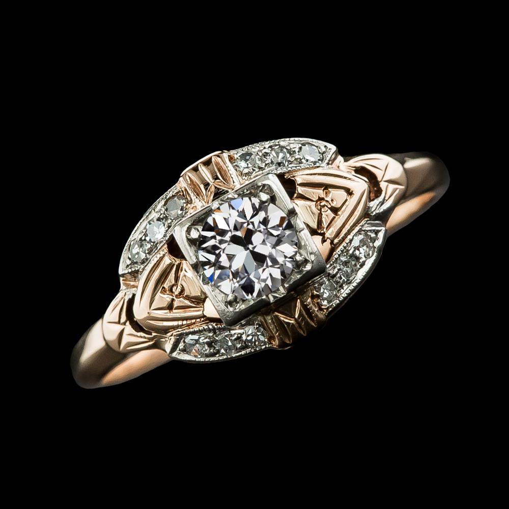 Bague En Réel Diamant De Style Ancien Rond De Style Vintage. Bijoux En Or 2.75 Carats