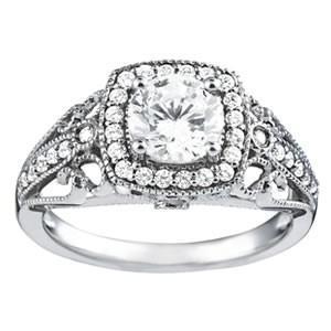 Bague En Réel Diamant De Style Vintage Avec Accents En Or Blanc De 1.23 Carat 14K