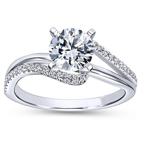 Bague En Réel Diamant Etincelant De 1.70 Carat Avec Accents En Or Blanc 14 Carats Nouveau