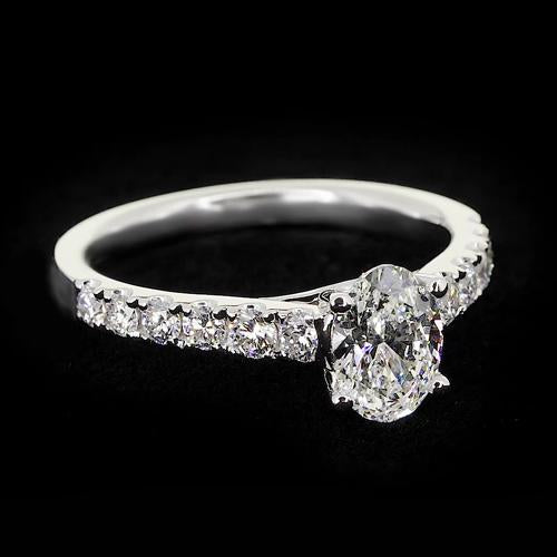 Bague En Réel Diamant Ovale Sertie De Griffes De 1.75 Carats Ronde Accentuée Bijoux En Or Blanc