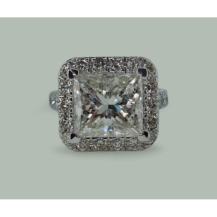 Bague En Réel Diamant Princesse Enorme De 9 Carats Avec Des Accents En Or Blanc 14K