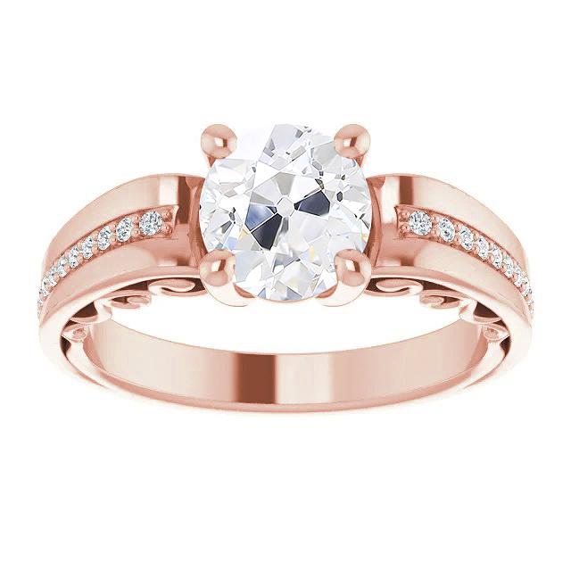 Bague En Réel Diamant Rond Ancien Style Vintage Avec Accents 4 Carats