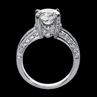 Bague En Réel Diamant Rond De 3.01 Carats Avec Accents En Or Blanc Massif 14K