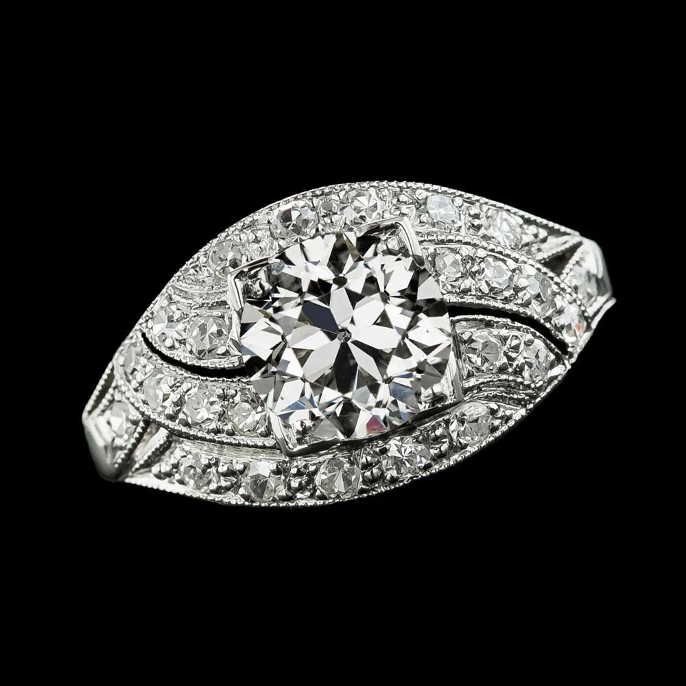Bague En Réel Diamant Ronde Vieux Mineur Sertie De Griffes En V Style Torsadé 4.50 Carats