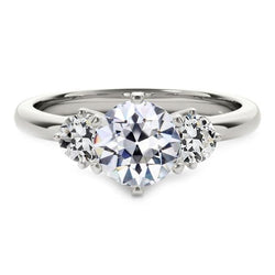 Bague En Réel Diamant Taille Ancienne Avec 3 Pierres Rondes Sertie De 6 Griffes 3.50 Carats