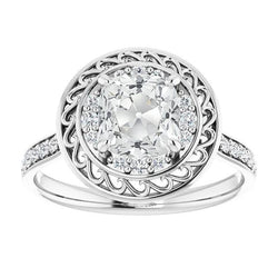Bague En Réel Diamant Taille Ancienne Avec Coussin D'anniversaire Halo De Style Vintage 7.50 Carats