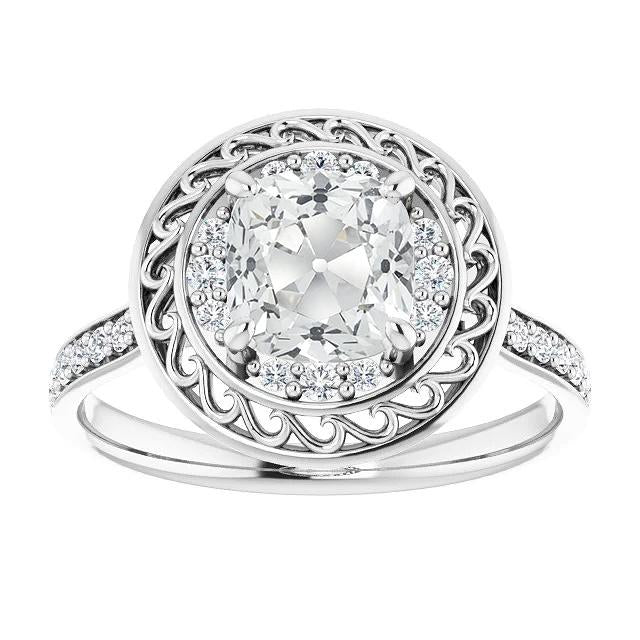 Bague En Réel Diamant Taille Ancienne Avec Coussin D'anniversaire Halo De Style Vintage 7.50 Carats