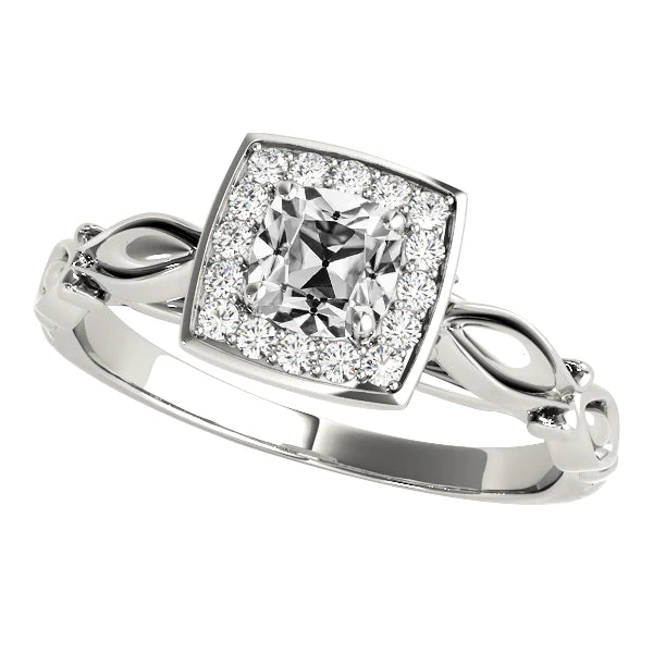 Bague En Réel Diamant Taille Ancienne Avec Coussin Halo De Style Vintage 4 Carats En Filigrane