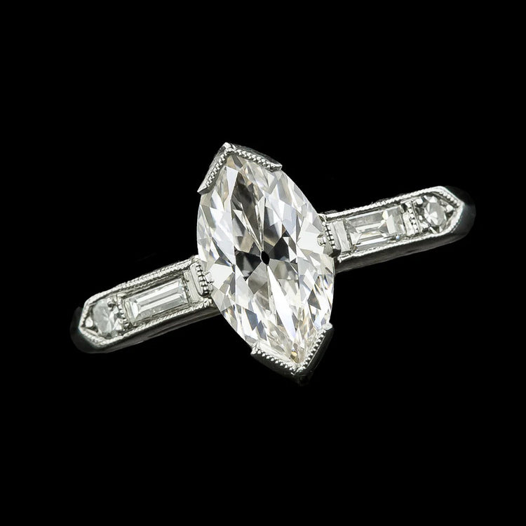 Bague En Réel Diamant Taille Ancienne Marquise Sertie De Griffes En V or 4.75 Carats 14K