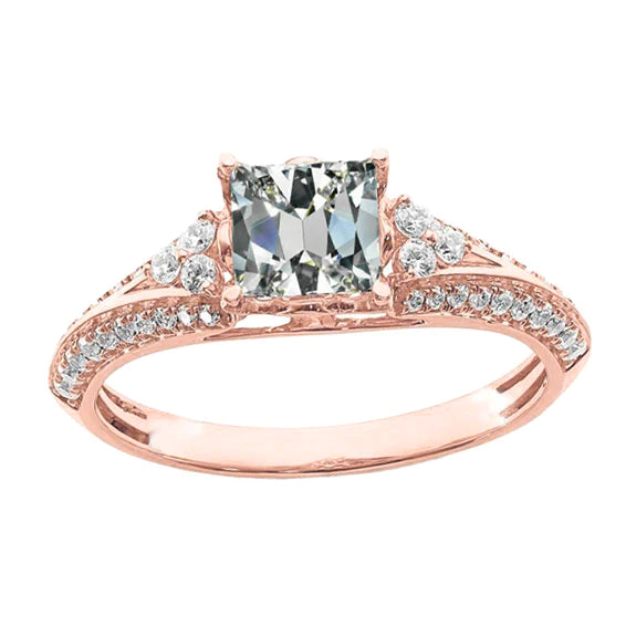 Bague En Réel Diamant Taille Ancienne Ronde Et Coussin Bijoux En or Rose 3.75 Carats