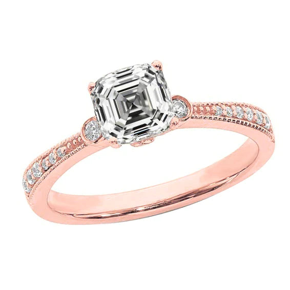 Bague En Réel Véritable Diamant Asscher 4 Carats à Tige Effilée