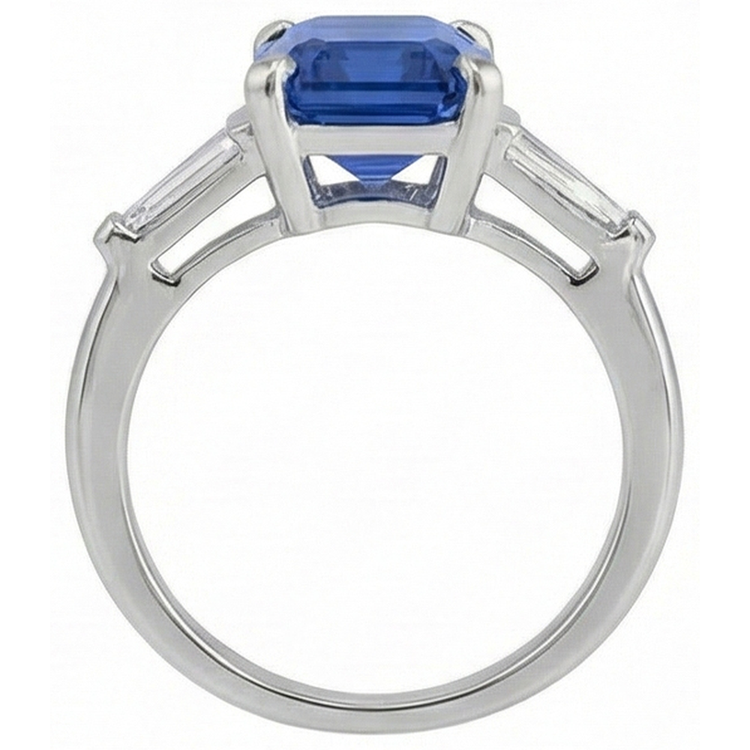 Bague En Saphir Taille émeraude Avec Diamants Taille Baguette