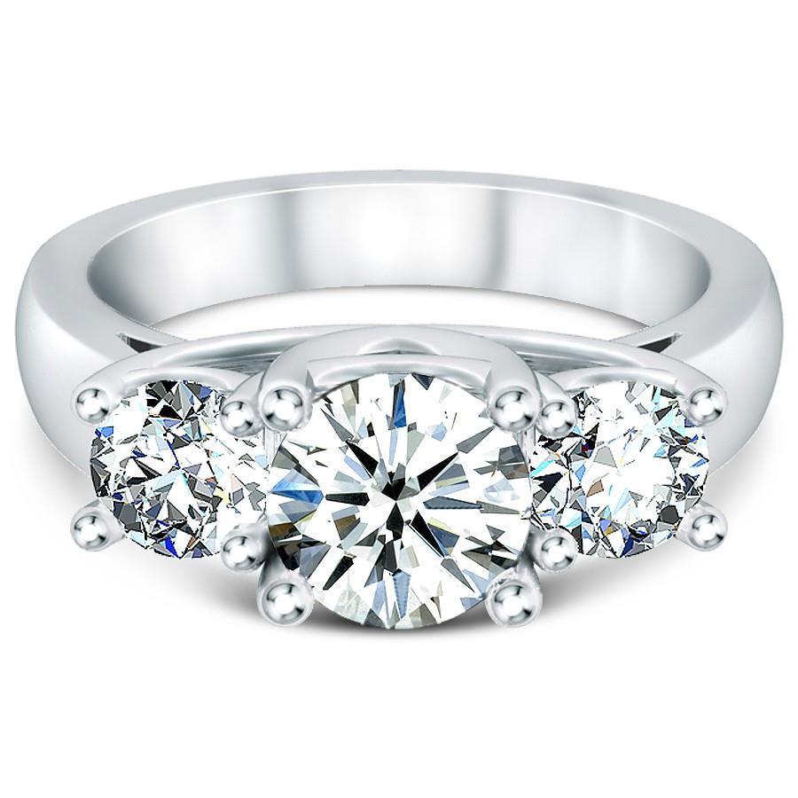 Bague En Véritable Diamant Rond À Trois Pierres De 2.50 Ct En Or Blanc 14K