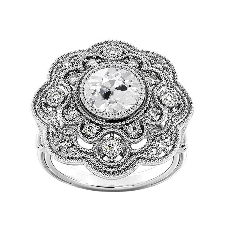 Bague En Véritable Diamant Rond Taille Ancienne Halo De Style Antique 3.25 Carats Millegrain