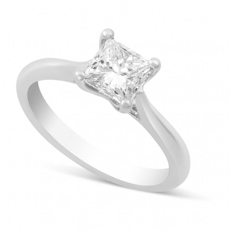 Bague En Véritable Diamant Solitaire Taille Princesse 2.25 Carats En Or Blanc 14K