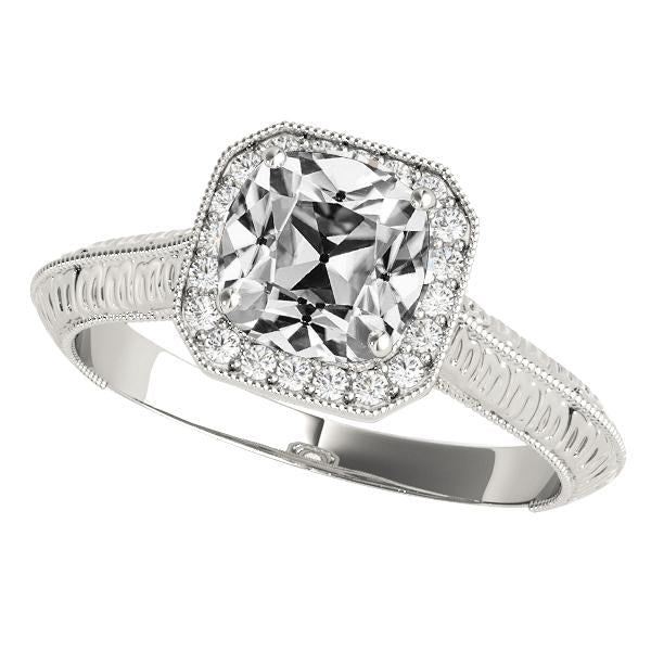 Bague En Véritable Diamant Taille Ancienne Coussin Halo De Style Vintage 6,50 Carats